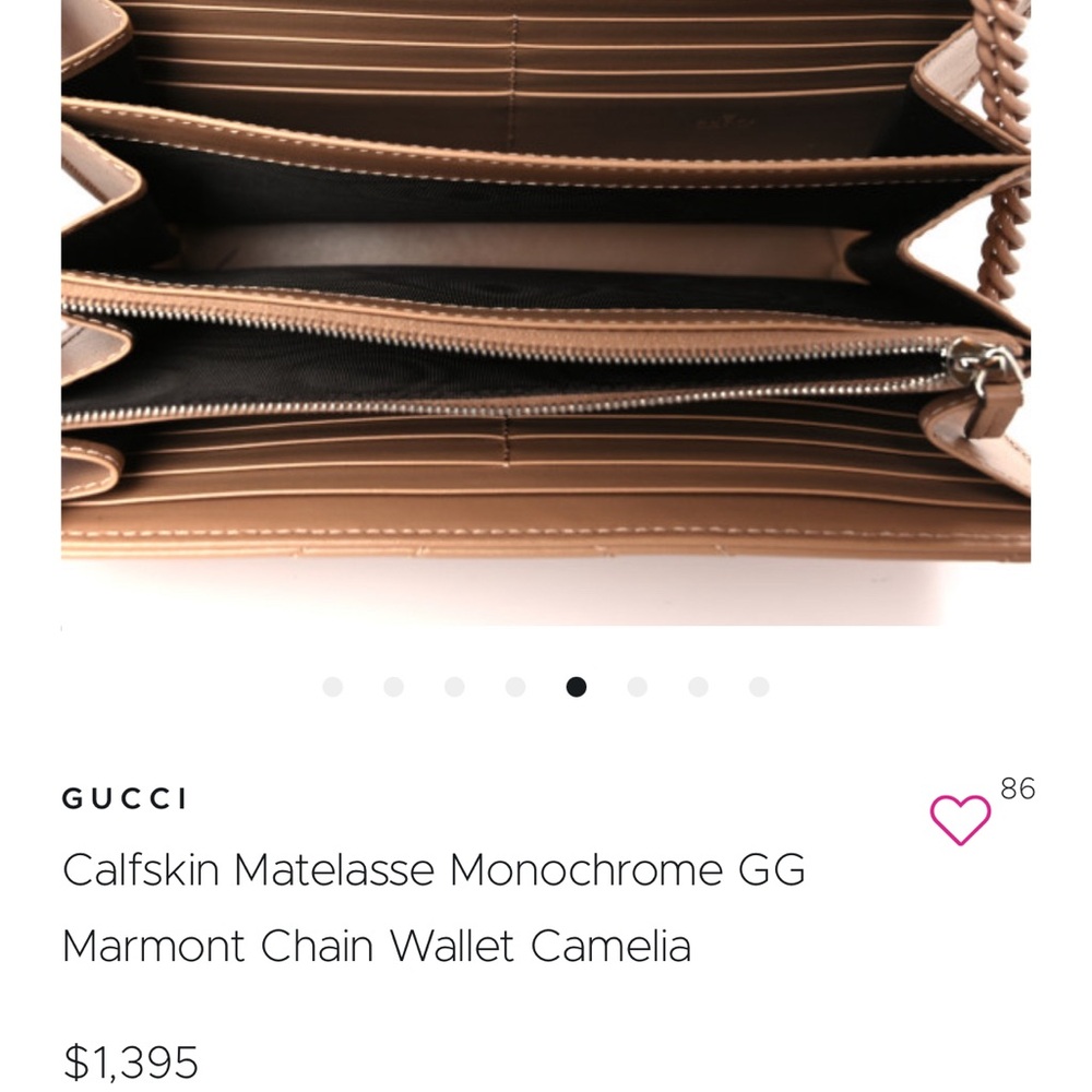 GUCCI
Calfskin Matelasse Monochrome GG
Marmont Chain Wallet Camelia
